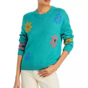 Rails Turquoise Sweater with Multicolor Floral Design Size Medium